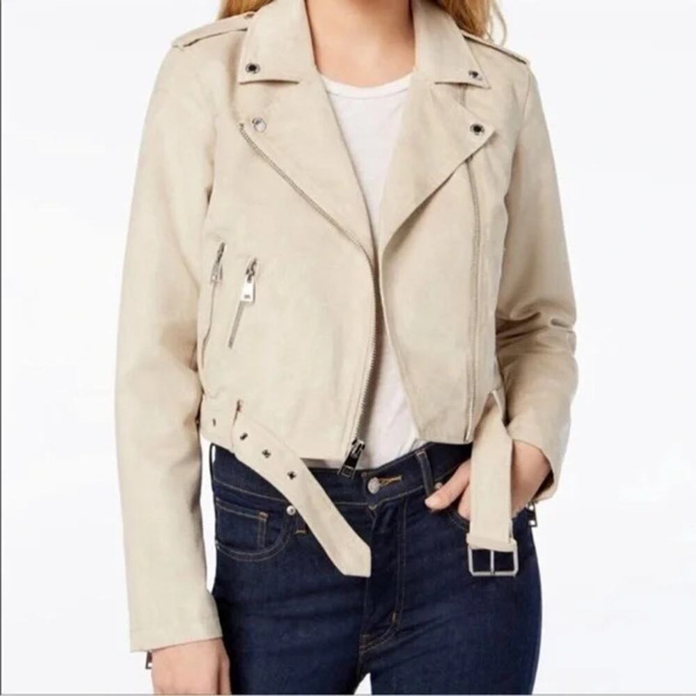 Levi's Women's Beige Faux Leather Belted Moto Jacket Size Extra Small